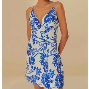 ISO Farm Rio Off-White Floral Birds Euroflax Mini Dress